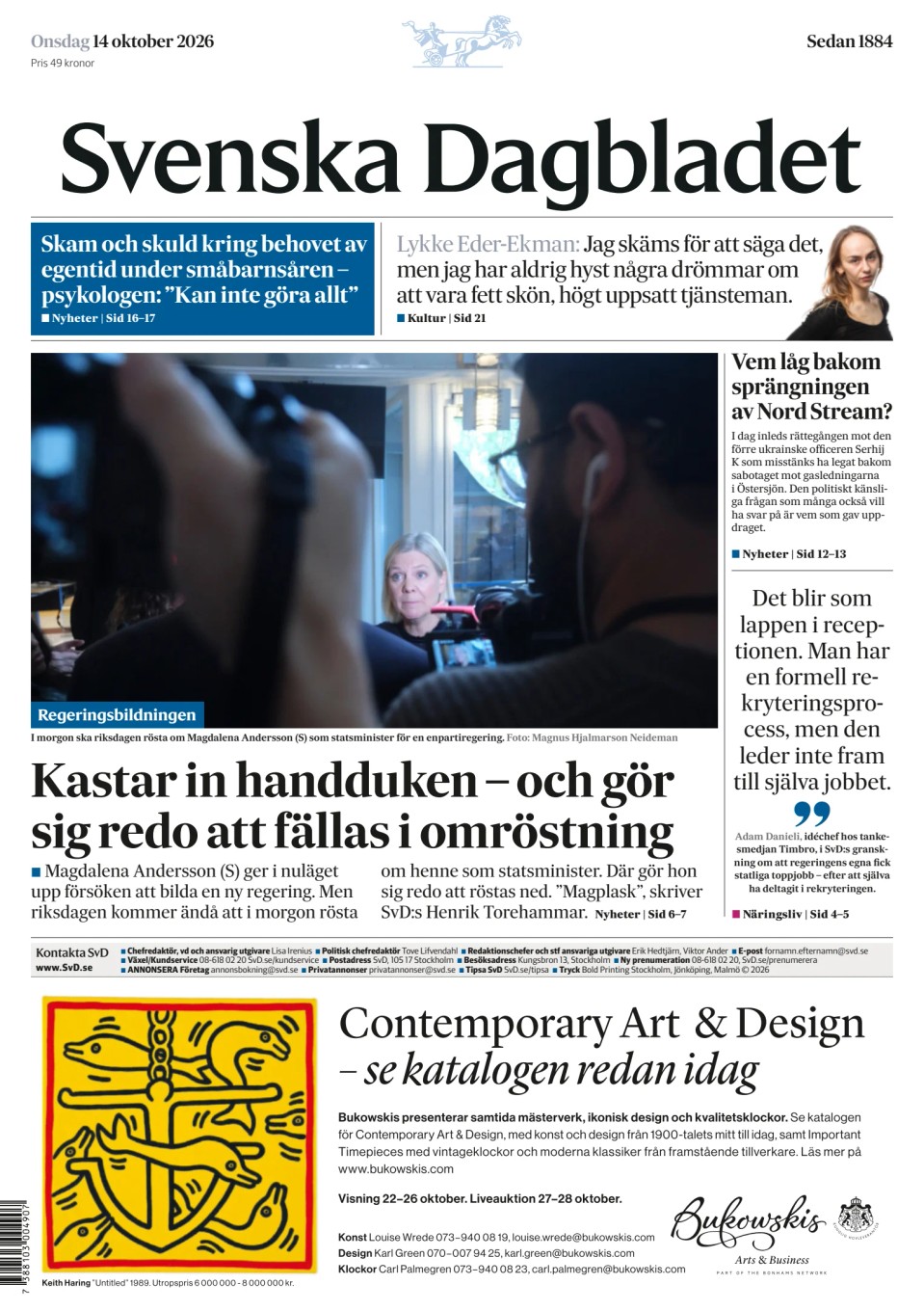 Prima-pagina-Svenska Dagbladet-edizione-di-oggi-20261014